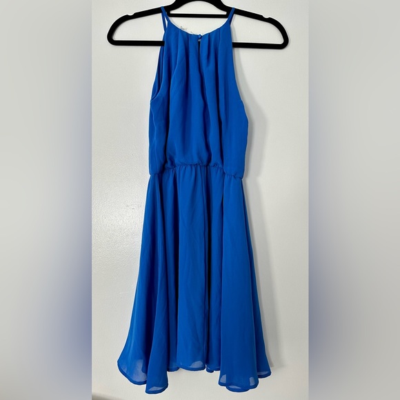 Lush Women Blue Fully Lined Polyester Halter Cinched Waist Mini Dress Size S EUC - Picture 2 of 13